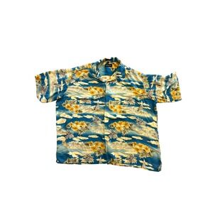 Caribbean Blues Mens 4X Hawaiian Shirt Rayon Tropical Hibiscus Sailboat Blue